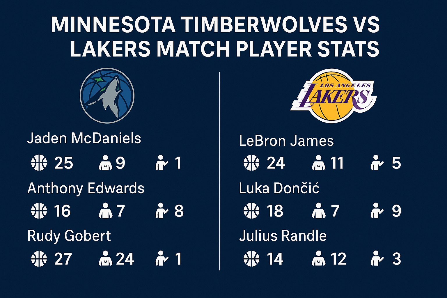 Minnesota Timberwolves vs Lakers Match Player Stats